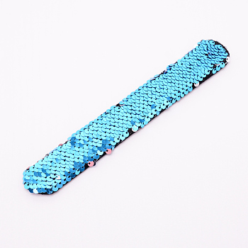 Mermaid Slap Bracelets, Two-color Reversible Charm Sequins Flip Wristbands, Light Sky Blue, 214x28x5.5mm