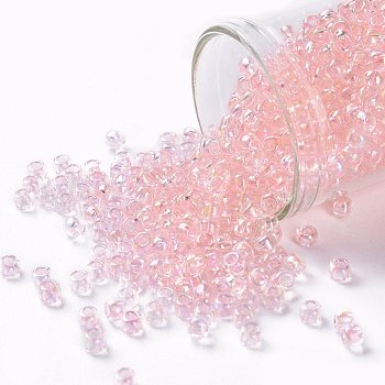 TOHO Round Seed Beads, Japanese Seed Beads, (171) Dyed AB Ballerina Pink, 8/0, 3mm, Hole: 1mm, about 222pcs/bottle, 10g/bottle