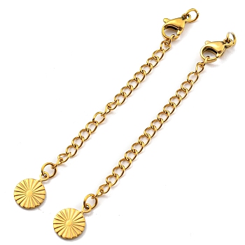 304 Stainless Steel Curb Chain Extender, End Chains with Lobster Claw Clasps and Sun Chain Tabs, Real 18K Gold Plated, 68mm