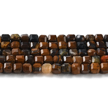 Natural Tiger Eye Beads Strands, Faceted, Cube, 3.5x3.5x3mm, Hole: 0.8mm, about 117~118pcs/strand, 15.08~15.16 inch(38.3~38.5cm)
