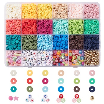 DIY Beads Jewelry Making Finding Kit, Including Polymer Clay Disc & Acrylic Letter & CCB Plastic Round Beads, Mixed Color, 5~15x1~4mm, Hole: 1.2~2mm