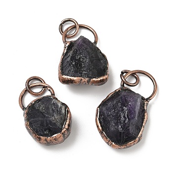 Natural Amethyst Pendants, Nuggets Charms with Brass Findings, Red Copper, 35~39x16.5x8.5~10.5mm, Hole: 6mm