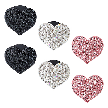 6Pcs 3 Styles Heart Plastic with Rhinestone Car Air Vent Clip, Iron Diffuser Locket Clip for Automobiles Accessories, Mixed Color, 25.5~29x30x35~45mm, 2Pcs/style