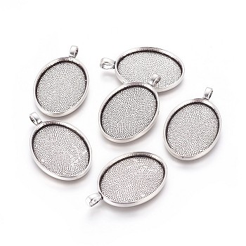 Alloy Pendant Cabochon Settings, Cadmium Free & Lead Free, Plain Edge Bezel Cups, DIY Findings for Jewelry Making, Antique Silver, 39x25x3mm, Hole: 4mm