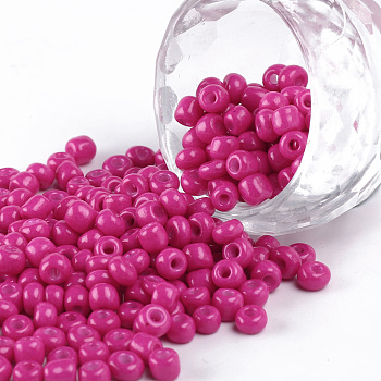 Baking Paint Glass Seed Beads, Fuchsia, 6/0, 4~5x3~4mm, Hole: 1~2mm, about 4500pcs/bag