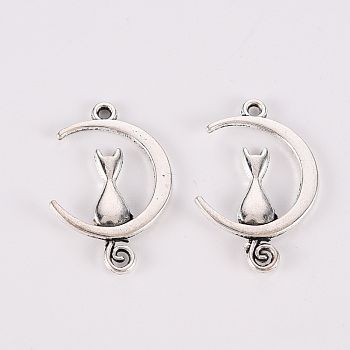 Tibetan Style Alloy Pendants, Lead Free & Cadmium Free, Moon with Cat, Antique Silver, 20.5x13x2mm, Hole: 1.2mm, about 720cs/500g