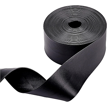 Soft Imitation Leather Ribbon, Flat, Garment Accessories, Black, 1-5/8 inch(40mm), 5m/bundle