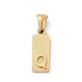 304 Stainless Steel Pendants, Golden, Rectangle with Letter Charm, Letter Q, 17.5x6.5x3mm, Hole: 3x6mm