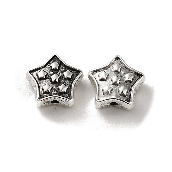 Tibetan Style Alloy Beads, Cadmium Free & Lead Free, Star, Antique Silver, 11.5x12x5mm, Hole: 1.6mm, about 507pcs/1000g
