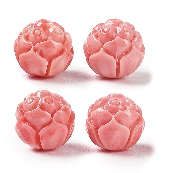 Synthetic Shell Dyed Carved Beads, Flower, Light Coral, 14x13.5mm, Hole: 1.8mm