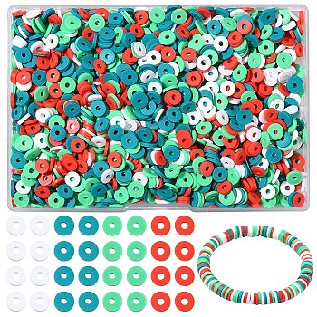 1880Pcs 4 Colors Handmade Polymer Clay Beads, Disc/Flat Round, Heishi Beads, Mixed Color, 6x1mm, Hole: 2mm, 470pc/color