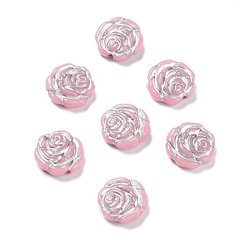 Opaque Acrylic Beads, Metal Enlaced, Rose, Pink, 13.5x14x4.5~5mm, Hole: 1.6mm, about 950pcs/500g