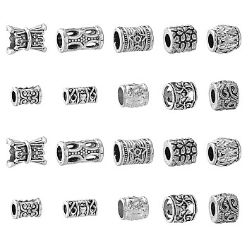 100Pcs 10 Style Alloy European Beads, Large Hole Beads, Column/Barrel, Antique Silver, 9~15.5x6~10x6~9.5mm, Hole: 3.5~7.5mm, 10pcs/style