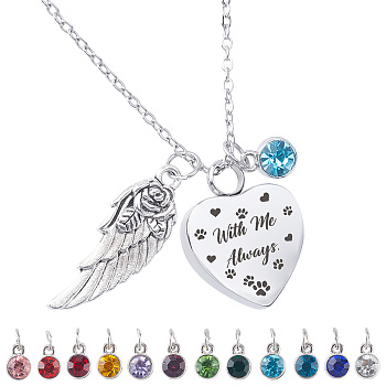 Heart 316 Stainless Steel Pendant Necklaces, Urn Ashes Necklace Set, Includ Velvet Jewelry Drawstring Gift Bags,  Silver Polishing Cloth, Spoon, Paw Print
