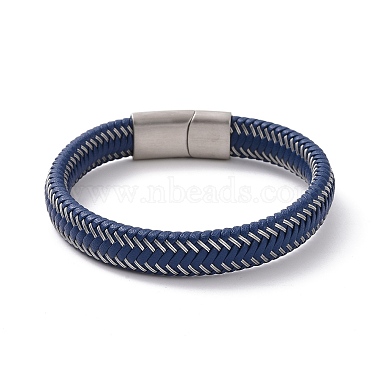 Microfiber Leather Braided Flat Cord Bracelet with 304 Stainless Steel Magnetic Buckle for Men Women(BJEW-G658-02P)-2