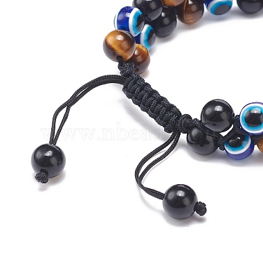 4Pcs 4 Style Natural Eyeless Obsidian & Mixed Gemstone & Resin Evil Eye Braided Bead Bracelets Set(BJEW-JB08840)-6