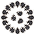 30Pcs Glass Sew on Rhinestone, Garments Accessories, Multi-Strand Links, with Alloy Settings, Teardrop, Black, 23x17.5x7mm, Hole: 1.2mm(FIND-AN0001-71)