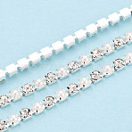 Iron Rhinestone Cup Chains, with ABS Plastic Imitation Pearl, with Spool, Silver, Clear, 2.5x2x2mm, about 10yard/Roll(CH-N005-02I)