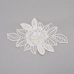 Milk Fiber Lace Embroidery Costume Accessories, Applique Patch, Sewing Craft Decoration, with Imitation Pearl, 3D Flower, White, 85x135x7mm(DIY-WH0019-54)