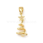 Christmas Brass Micro Pave Cubic Zirconia Pendants, Christmas Trees, Golden, 21x9x4.5mm, Hole: 5x3mm(KK-K411-03G)