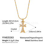 Fashion 304 Stainless Steel Crystal Rhinestone Cross Pendant Round Snake Chain Necklaces for Women, Real 18K Gold Plated, 15.94 inch(40.5cm)(XF9341-1)