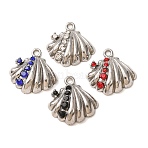 304 Stainless Steel with Rhinestone Pendants, Shell Shape Charms, Stainless Steel Color, Mixed Color, 18x18x4mm, Hole: 1.8mm(RB-CBAB7FA-03P)