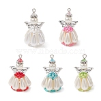 Pearlized Glass Pearl Beads  Pendants, Angel Charms, with Alloy Wings and Iron Findings, Mixed Color, 41x22x20mm, Hole: 3mm(PALLOY-MZ00487)