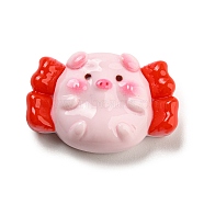 Pig Theme Opaque Resin Cabochons, Funny Pig with Wing, Pink, 17.5x26x8mm(RESI-H154-01E)