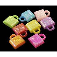 Plating Acrylic Charms, AB Color, Mixed Color, Lock, about 13mm long, 11mm wide, 5mm thick, hole: 3x2mm(X-PAB882Y)