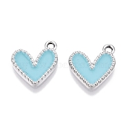 Rack Plating Alloy Enamel Charms, Heart Charm, Platinum, Sky Blue, 14.5x13x2mm, Hole: 1.6mm(ENAM-N056-343P-E)