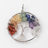 Tree of Life Mixed Stone Big Pendants, with Brass Findings, Platinum, 63~65x49~51x8~10mm, Hole: 8~10mm(X-G-L455-D05)