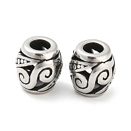 316 Surgical Stainless Steel  Beads, Barrel, Antique Silver, 9.5x9.5mm, Hole: 4mm(STAS-Q304-27AS)
