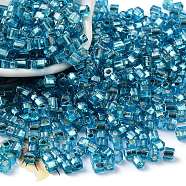 Glass Seed Beads, Silver Lined, Square, Dodger Blue, 3~4x3x3mm, Hole: 1.2mm, about 6300pcs/pound(SEED-M011-01A-14)
