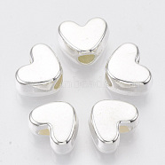 CCB Plastic Beads, Heart, Silver, 9x11.5x6.5mm, Hole: 3.5mm(X-CCB-S163-016S)