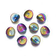 Rack Plating Rainbow Color Alloy Beads, Cadmium Free & Nickel Free & Lead Free, Textured, Curved Flat Round, 9x8x3mm, Hole: 1.4mm(PALLOY-S180-352)