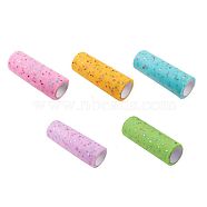 Heart Glitter Sequin Deco Mesh Ribbons, Tulle Fabric, Tulle Roll Spool Fabric For Skirt Making, Mixed Color, 6 inch(15cm), about 10yards/roll(9.144m/roll)(OCOR-P010-E-I)