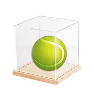Transparent Acrylic Baseball Display Boxes, Cube Baseball Case with Wood Base, for Single Ball Holder, Clear, 11.5x11.5x11.2cm(ODIS-WH0030-58)