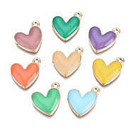 Eco-Friendly Zinc Alloy Pendants, with Enamel, Cadmium Free & Nickel Free & Lead Free, Heart, Light Gold, Mixed Color, 16x15x3mm, Hole: 1.6mm(X-FIND-N048-030-NR)