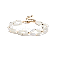 Natural Shell Braided Rhombus Beaded Bracelet, Wire Wrap Jewelry for Women, White, 7-1/8 inch(18.2cm)(BJEW-TA00098)