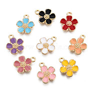 Eco-Friendly Zinc Alloy Pendants, with Enamel, Cadmium Free & Nickel Free & Lead Free, 5- Petal Flower, Light Gold, Mixed Color, 16x13x3mm, Hole: 1.8mm(X-FIND-N048-44-NR)