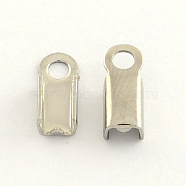 304 Stainless Steel Folding Crimp Ends, Fold Over Crimp Cord Ends, Stainless Steel Color, 9x4.5x4mm, Hole: 2mm(X-STAS-R063-30)
