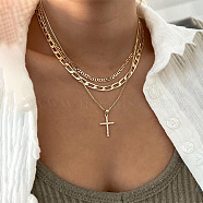 Alloy Crystal Crystal Rhinestone Cross Pendant 3-
Layer Necklaces for Women, Golden, 15.75 inch(40cm)(FS-WG64AC3-01)