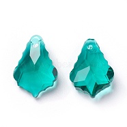 Faceted Glass Pendants, Leaf, Dark Cyan, 16x11x6mm, Hole: 1.5mm(X-GLAA-F068-C18-01)