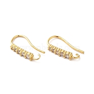 Brass Micro Pave Clear Cubic Zirconia Earring Hooks, Ear Wire, with Horizontal Loops, Real 18K Gold Plated, 17x9x2.5mm, Hole: 1.8mm, 20 Gauge, Pin: 0.8mm(ZIRC-Q201-09G)