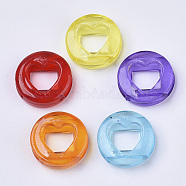 Transparent Acrylic Beads, Dyed, Flat Round with Heart, Mixed Color, 17.5x5.5mm, Hole: 2.5x12mm(X-TACR-T015-016)
