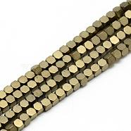 Electroplate Non-magnetic Synthetic Hematite Beads Strands, Faceted, Matte, Cube, Light Gold Plated, 2x2x2mm, Hole: 1mm, about 193pcs/strand, 15.7 inch(G-Q486-60C)
