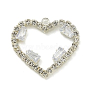 Brass Rhinestone Pendants, Heart Charms, Silver, 22.5x24.5x3mm, Hole: 1.5mm(KK-I715-23S-01)