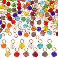 120Pcs 12 Colors Glass Charms, Faceted Rondelle, with Iron Loops, Golden, 12x8mm, Hole: 3.6mm, 10Pcs/color(PALLOY-AB00124)