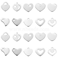100Pcs 10 Styles 201 Stainless Steel Stamping Blank Tag Pendants, Heart, Stainless Steel Color, 6~13x5.5~12.5x0.5~1mm, Hole: 1~2.9mm, 10pcs/style(STAS-CJ0002-24)
