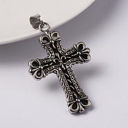 316 Surgical Stainless Steel Pendants, Cross, Antique Silver, 45x30x3mm, Hole: 10x5mm(STAS-L184-054)